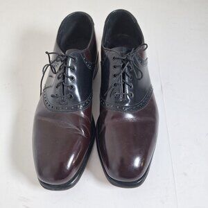 Florsheim Mens Leather Oxford Dress Shoes Size 11.5 D Black & Burgundy Wingtip S